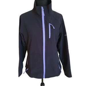 Eddie Bauer Womens Fleece Lined Zip Up Soft Shell Jacket Navy Blue Black Medium